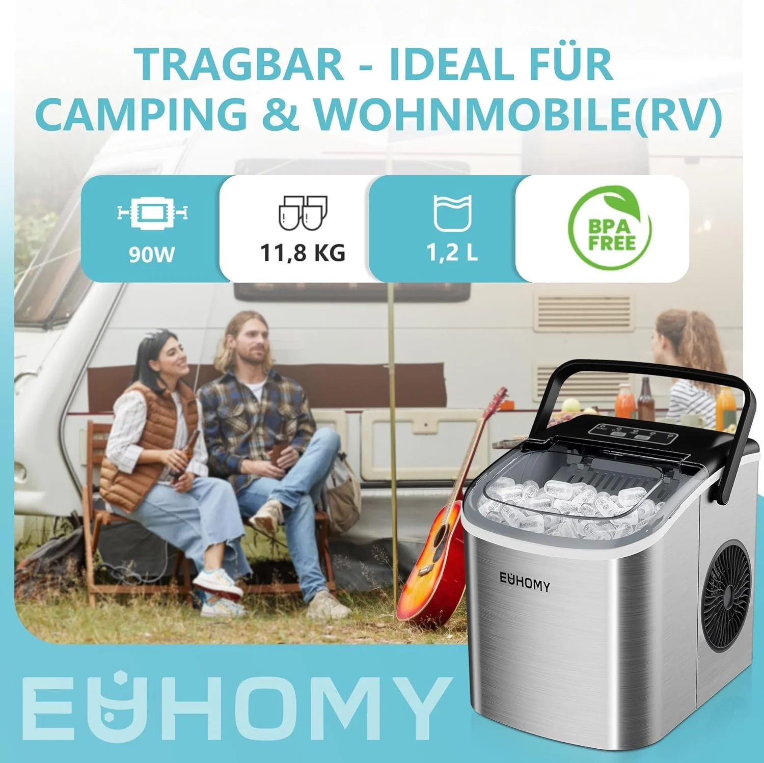 Ледогенератор EUHOMY / 1.2 л / 12кг/сутки / Серебристый, фото №3