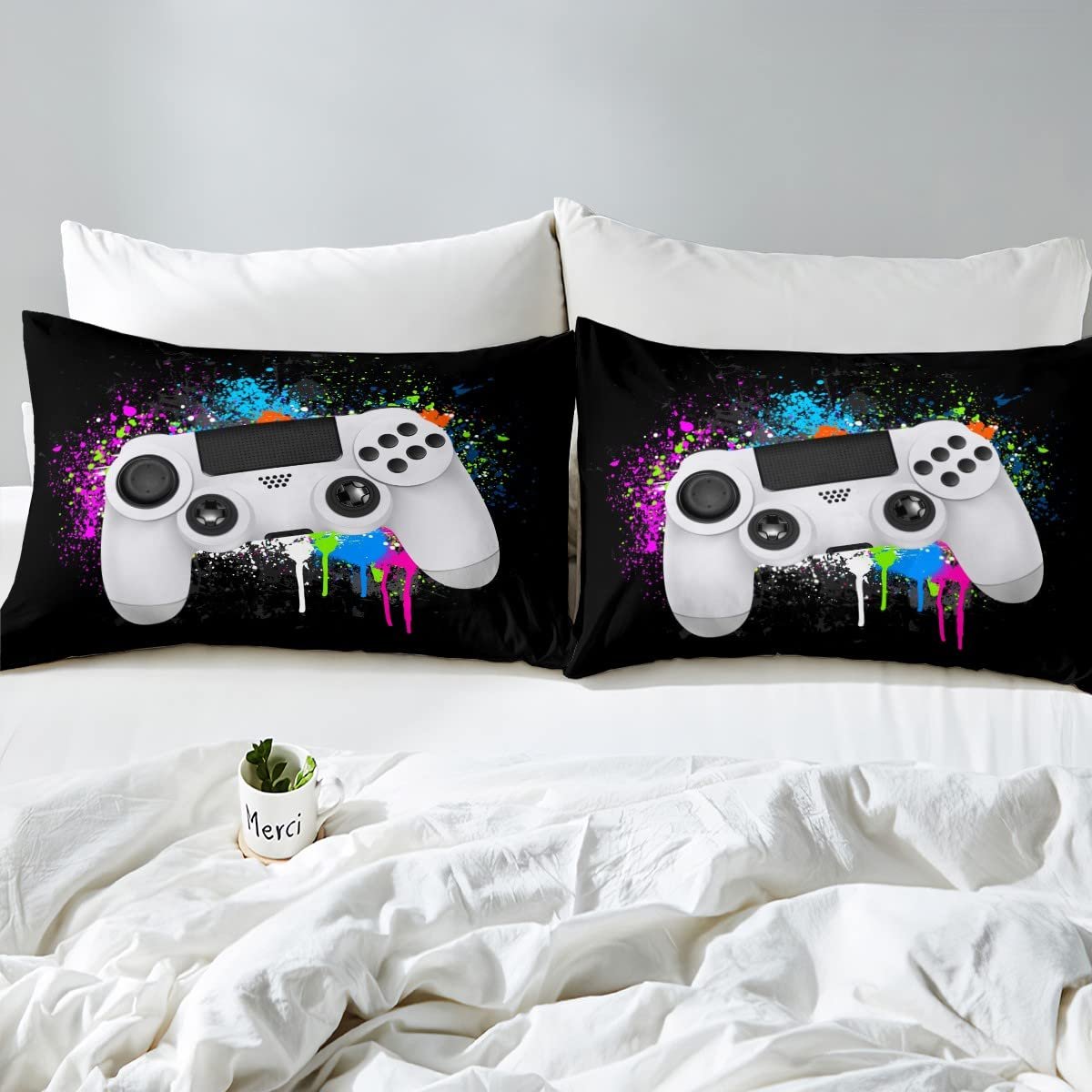 Постільна білизна Homemissing Gamer Game, 135 x 200 см, чохол на ковдру з відеоігровим контролером, білосніжна постільна білизна Gamepad Tie Dye, барвистий чохол на ковдру Tie Dye, фото №4