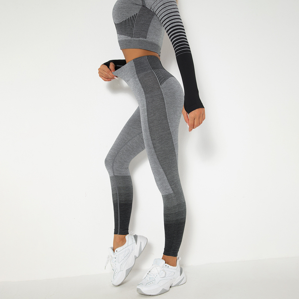 Леггинсы женские спортивные 9647 S серые с черным, фото №3