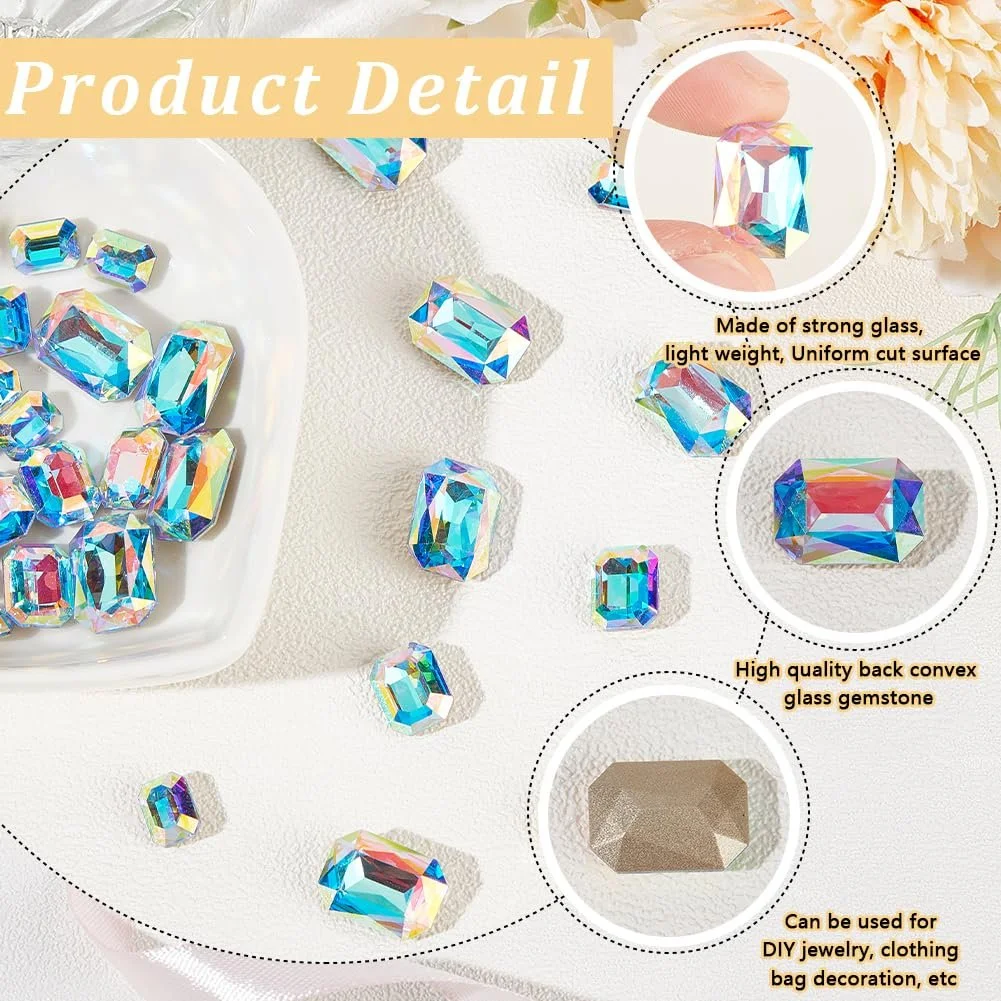 Стразы Прямоугольные стеклянные 8/10/14 мм, 30 шт, фото №6