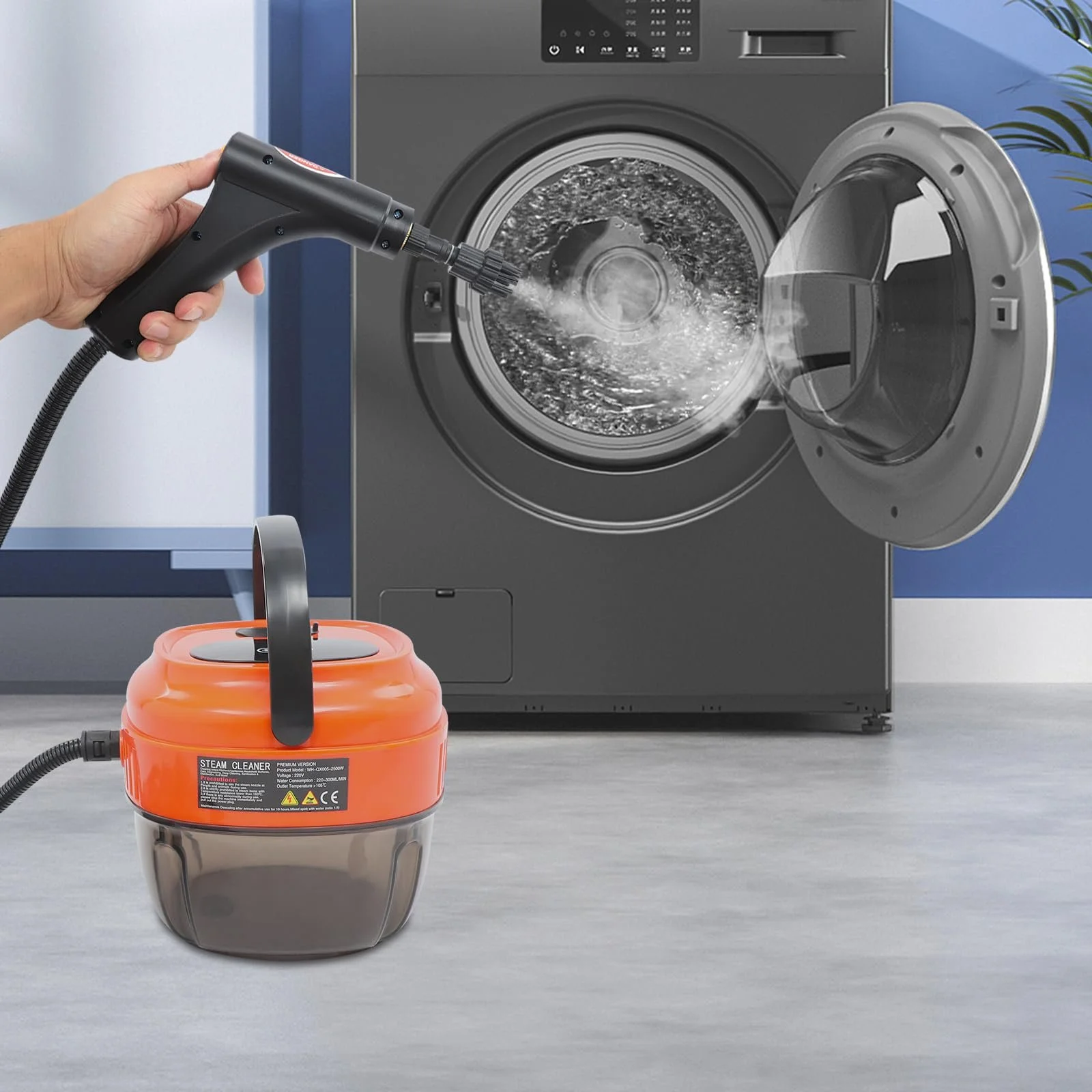 Пароочисник професійний 1500 Вт 105 °C 3 бар 1.7 л 6 рівнів регулювання портативний, фото №5