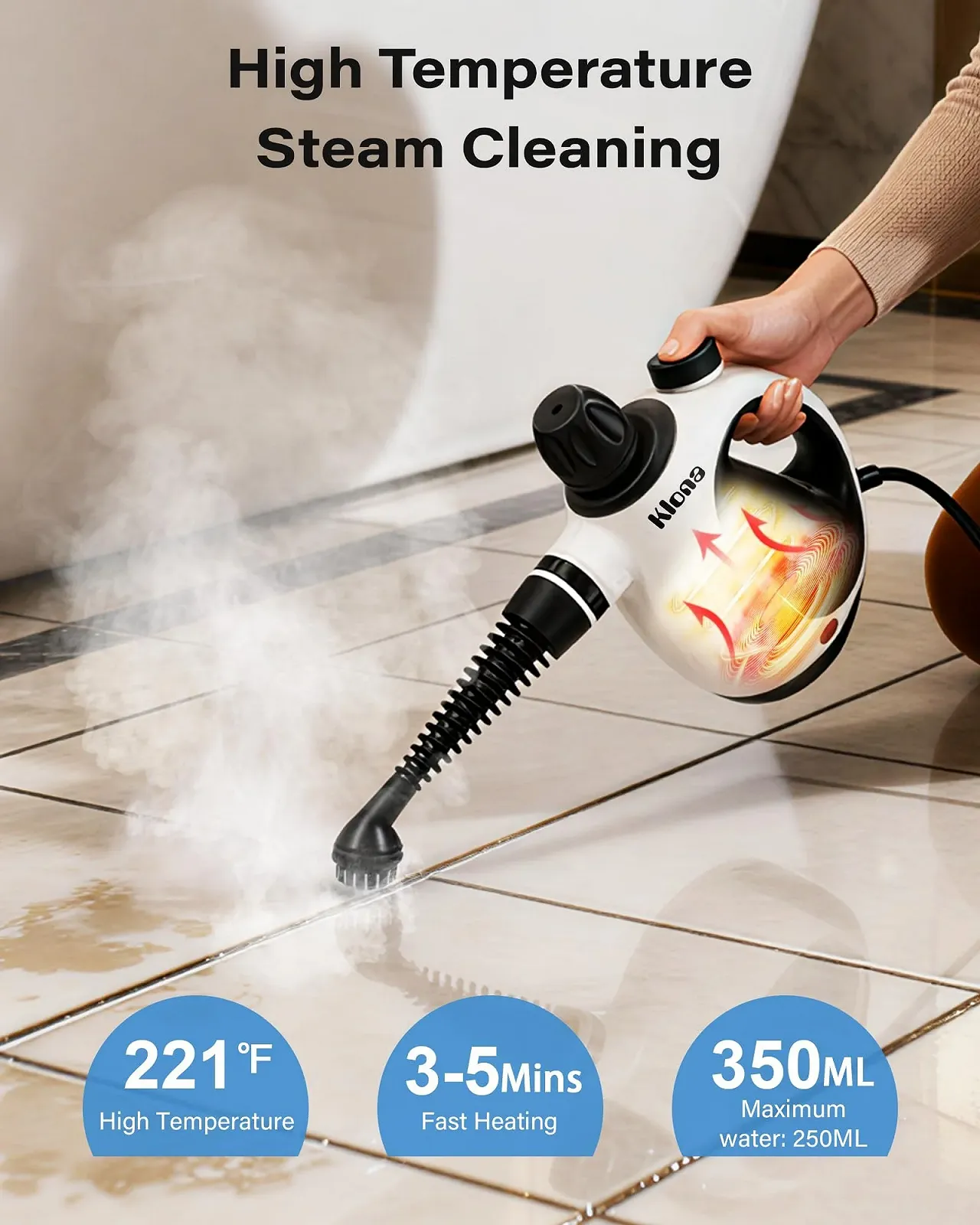 Пароочисник ручний KLONA 1050 Вт 350 мл з аксесуарами, фото №4