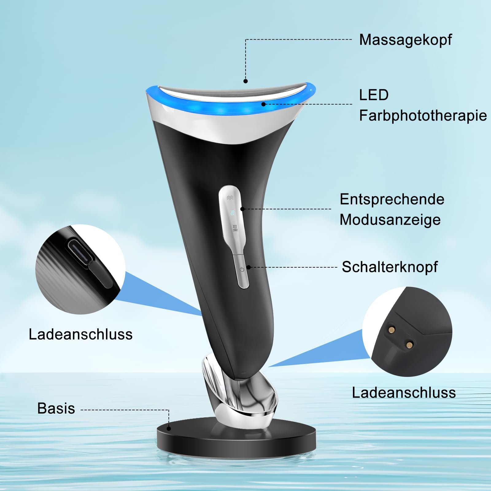 Масажер для обличчя Anti-Ageing 45°C, EMS, 3 режими, для підтяжки шкіри, проти зморшок та другого підборіддя - Чорний, фото №7