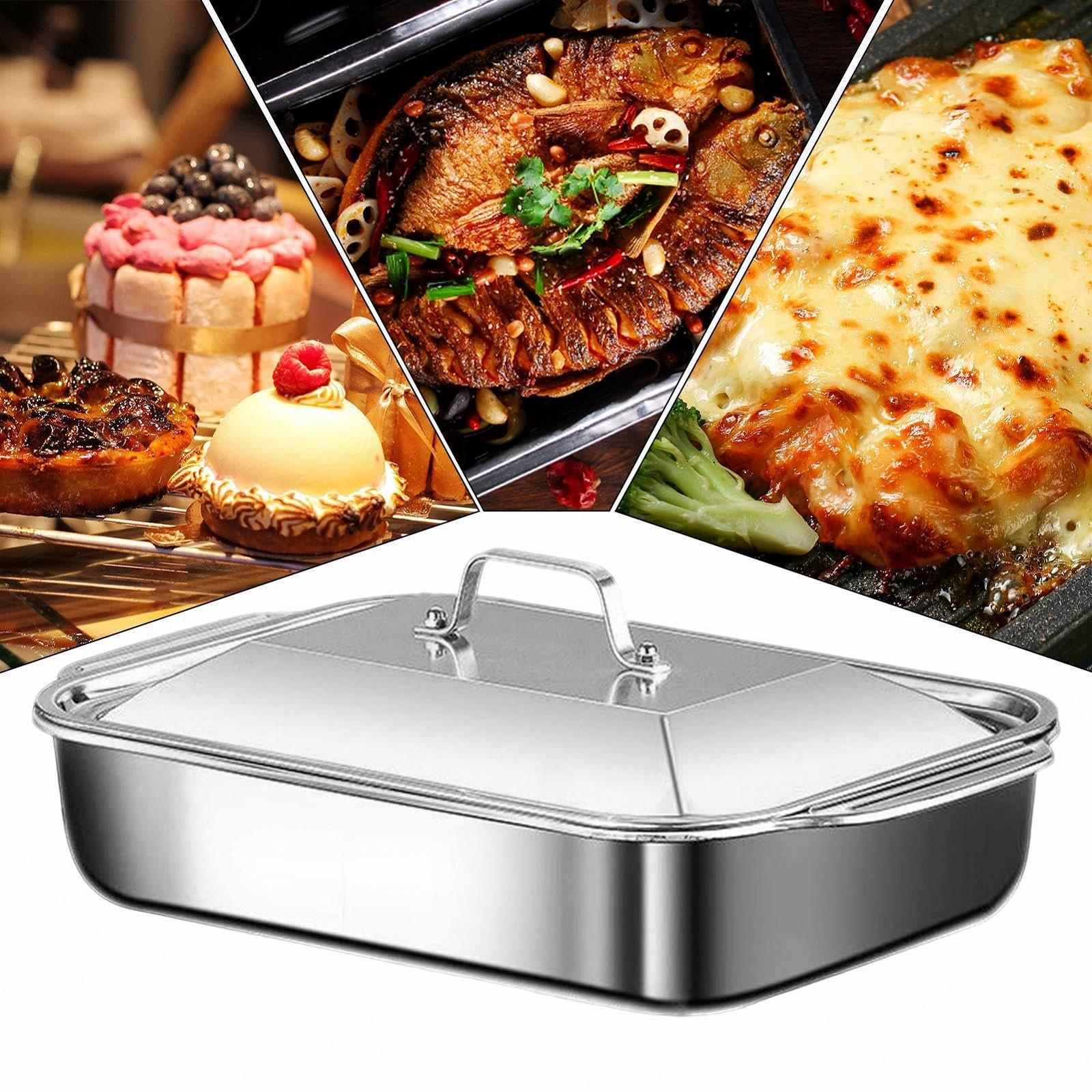 Форма для выпечки из нержавеющей стали с крышкой и ручками для лазаньи и пиццы, фото №4 Форма для выпечки из нержавеющей стали с крышкой и ручками для лазаньи и пиццы, фото №4