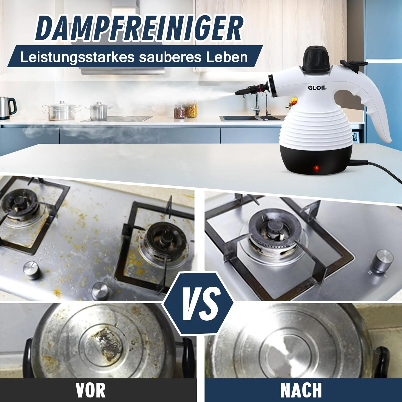 Пароочисник портативний GLOIL багатофункціональний 10 аксесуарів 1050W, фото №5