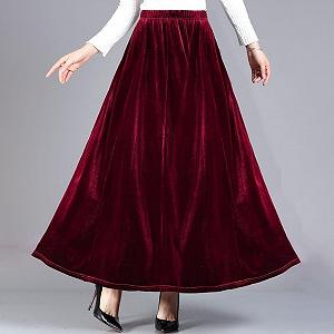 Юбка RANRAO A-силуэта, повседневная, с высокой талией, длинная, макси, для вечеринок, из бархата synthetic.ua - Фото 1