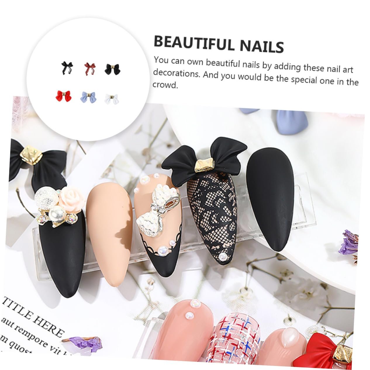 Набір прикрас для нігтів Healeved 18 шт, банти, аксесуари для манікюру, випадкові дизайни, фото №7