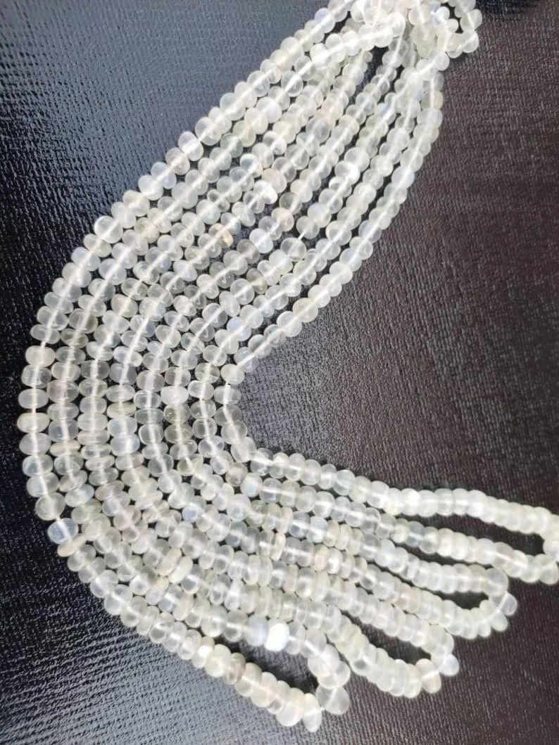 Намистини Місячний Камінь круглі гладкі 5.5-8 мм, нитка довжиною 40 см, для намиста, браслета, фото №2