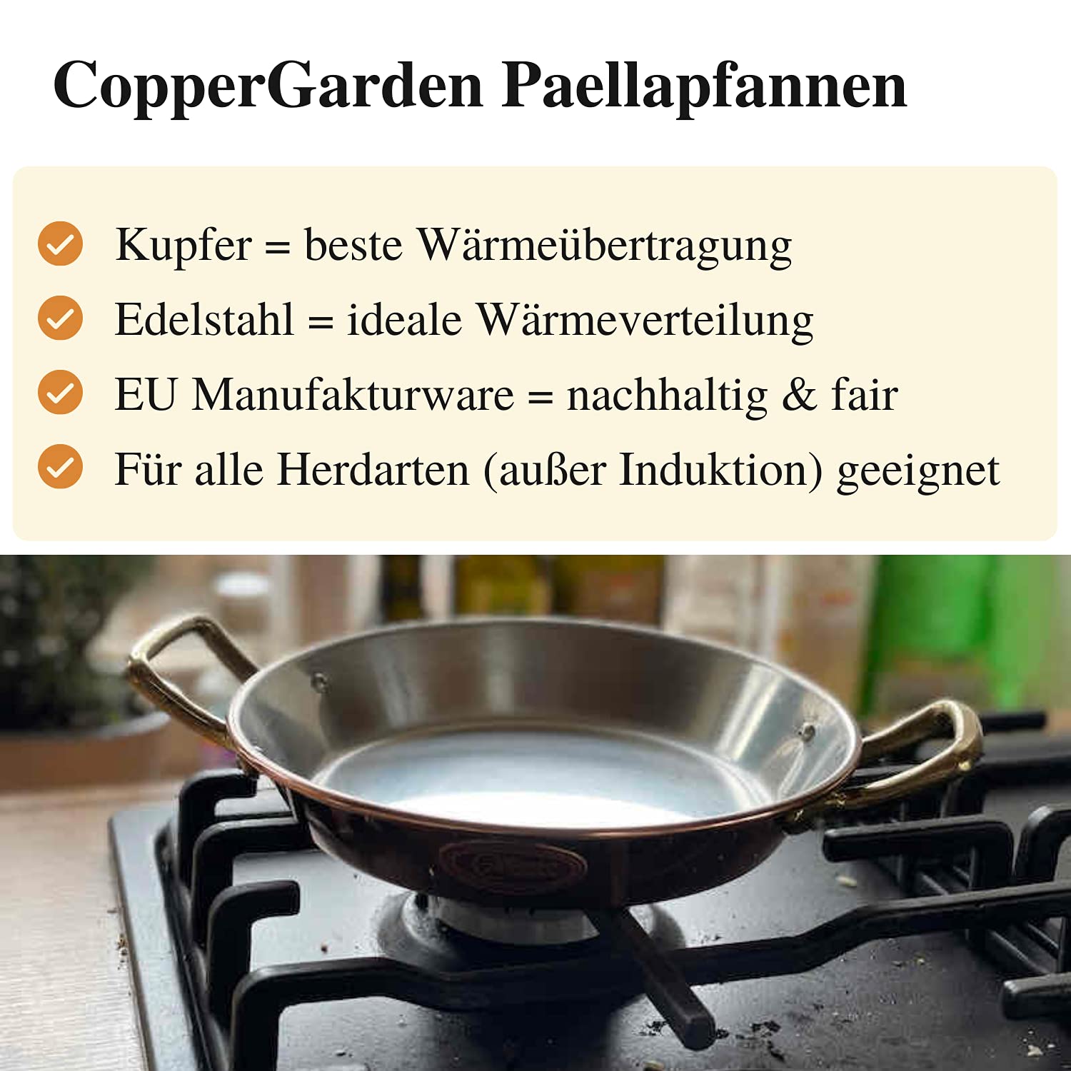 Сковорода CopperGarden® паэлья 35 см медь / нержавеющая сталь, фото №5