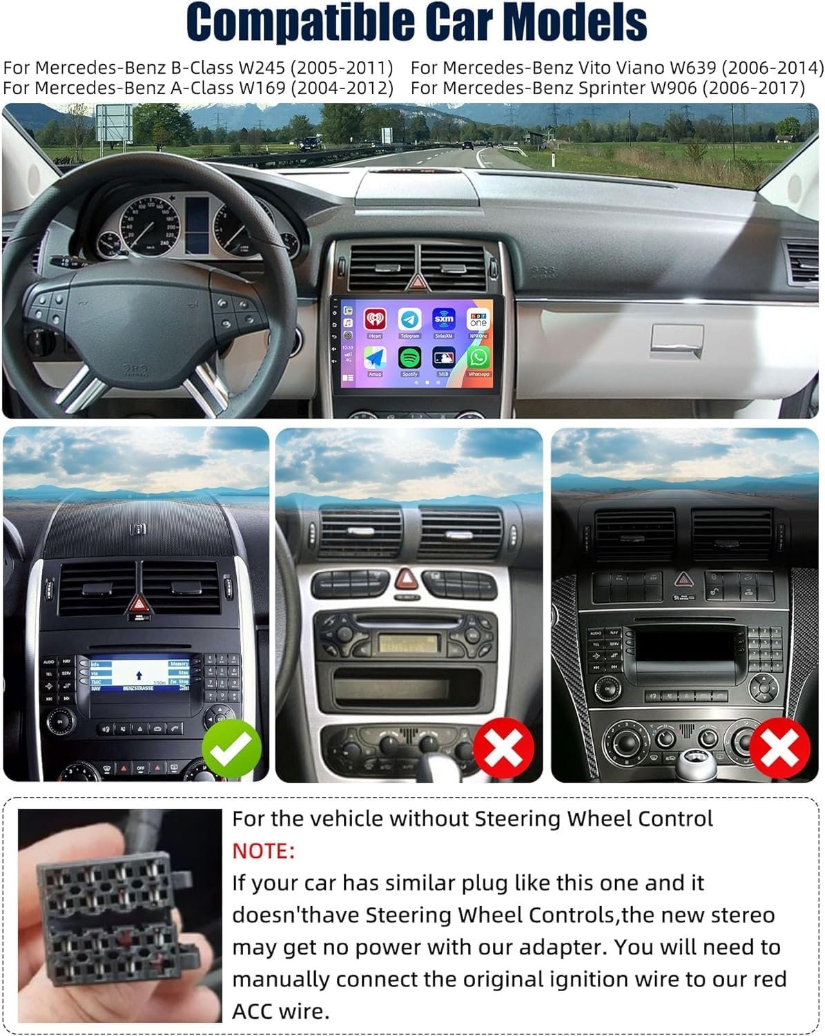 Штатная автомагнитола Junsun XT892SC для Mercedes-Benz A B Class W169 W245 W639, Vito Viano Sprinter W906/9" / Сенсорная / 2/64Гб / Android 13 / Apple CarPlay / Android Auto / Bluetooth / WI-FI / GPS / USB / AUX, фото №3