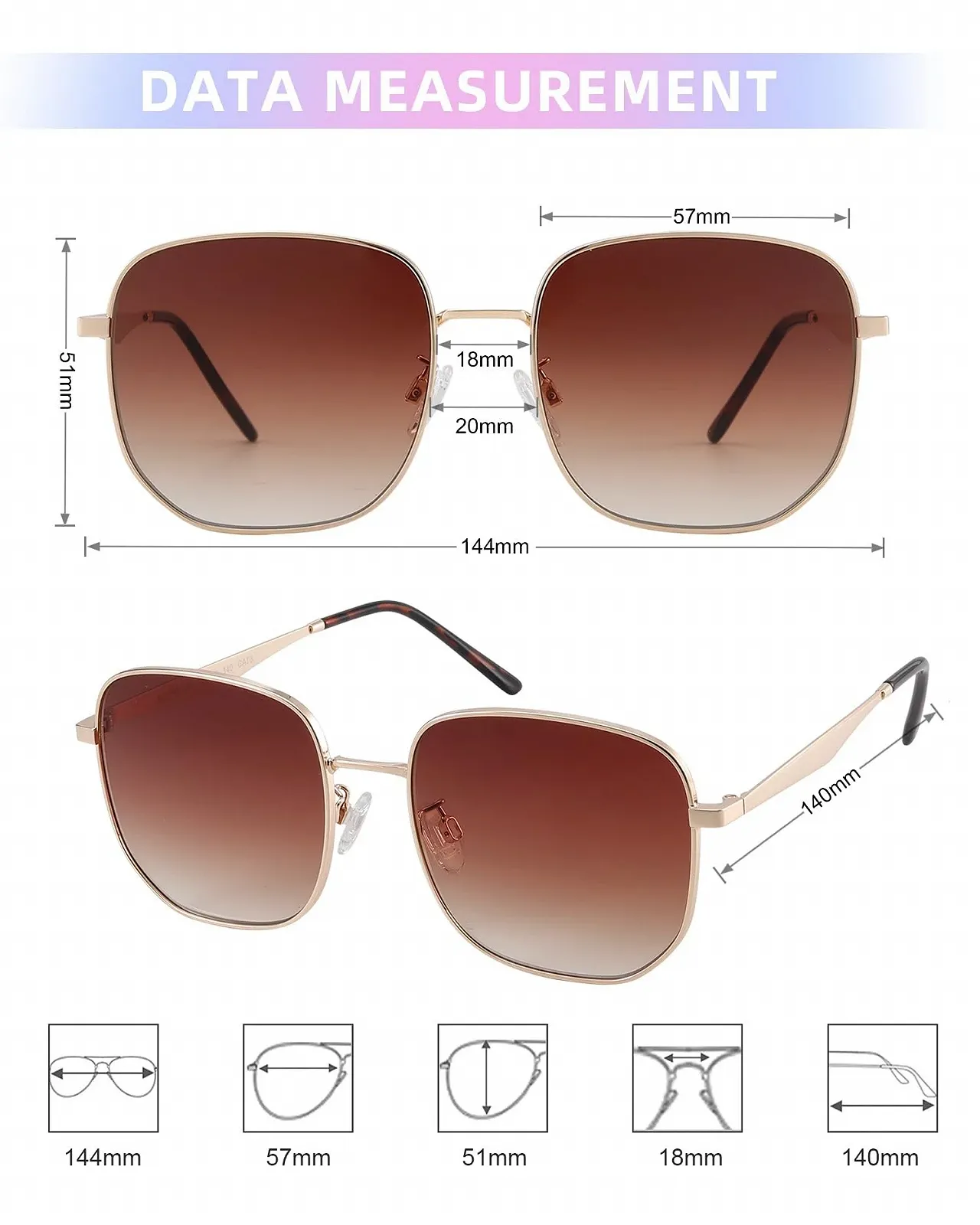 Солнцезащитные очки Квадратные Большие JOOX для Мужчин и Женщин, UV400 Защита, Модная Металлическая Оправа, фото №3