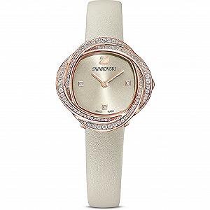 Жіночий годинник Тип Swarovski Crystal Flower Характеристики з корпусом з рожевого золота, сірим циферблатом, кристалами Swarovski і сірим шкіряним ремінцем, сірий, Minimalist - Фото 1
