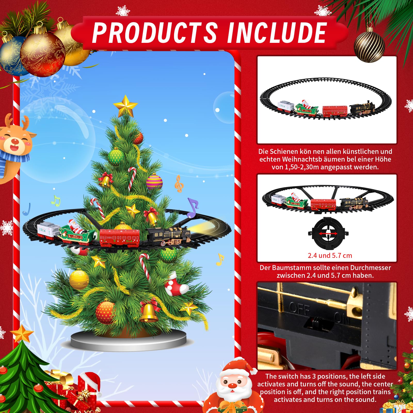 Електропоїзд DAOUZL Christmas Tree Train для дітей з світлом і звуком на ялинку для дітей від 3 років, фото №3