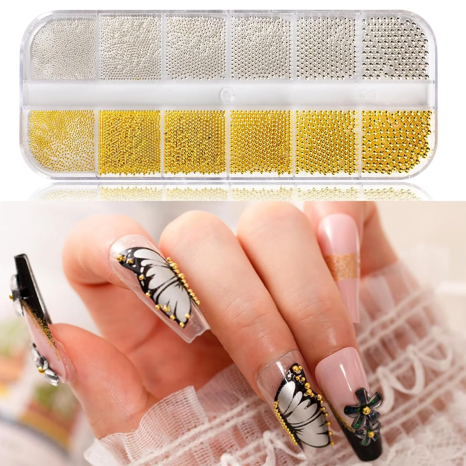 Набор для декора ногтей Auiremrti Nail Accessory Set 5680 шт. Пинцет Золотистый и Серебристый, фото №4