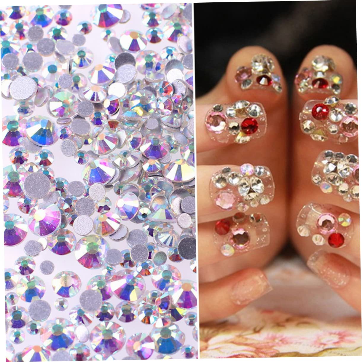 Стрази для нігтів VILLCASE 1440 шт, круглі, змішані, з плоскою задньою стороною, для УФ-гелю, лаку для нігтів, фото №2