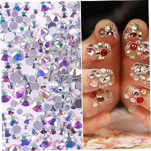 Стрази для нігтів VILLCASE 1440 шт, круглі, змішані, з плоскою задньою стороною, для УФ-гелю, лаку для нігтів synthetic.ua - Фото 1