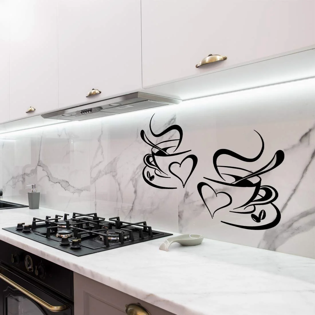 Наклейка на стену 2 чашки Кофе и Чай самоклеящаяся 220 x 290 мм Черный, фото №3