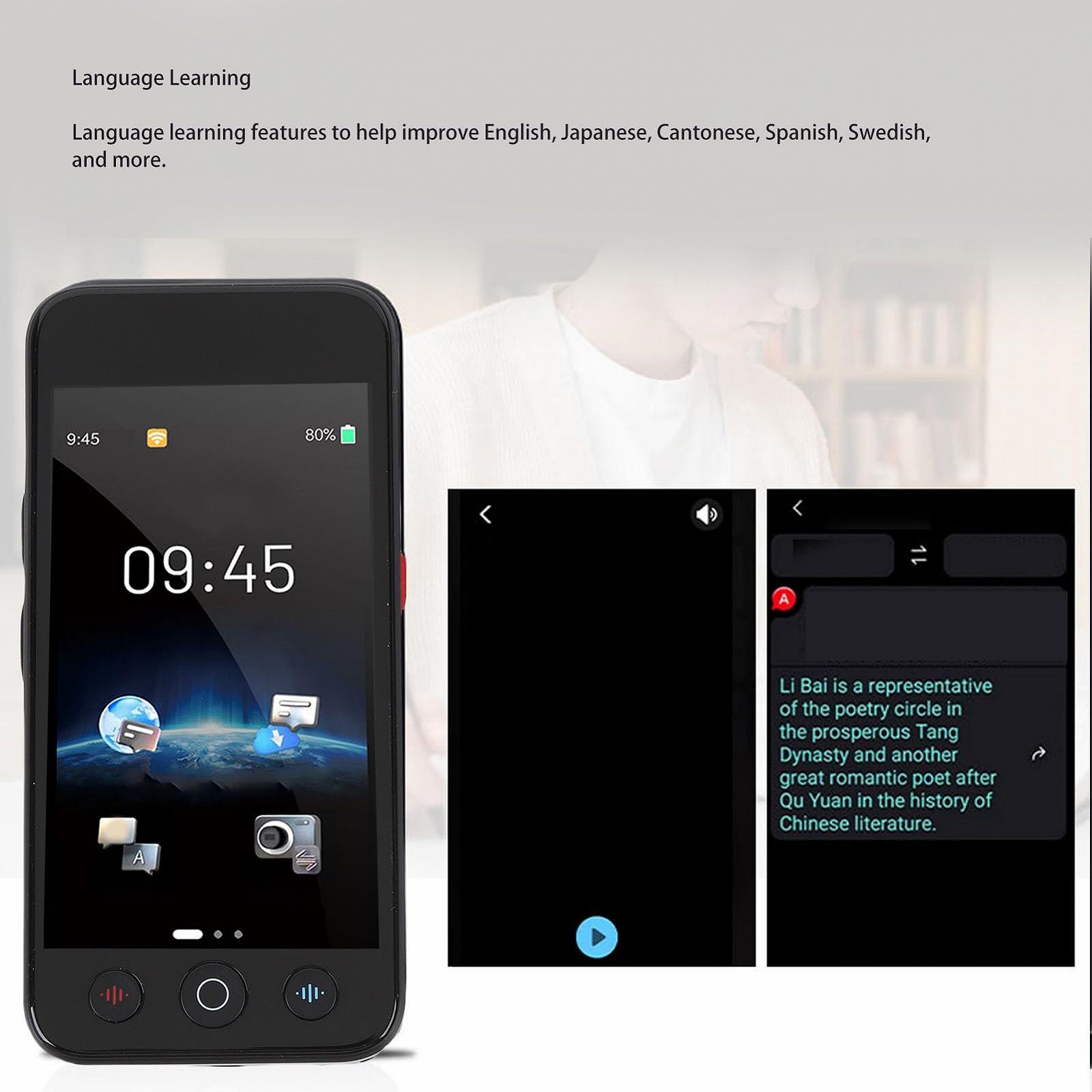 Переводчик языка в реальном времени JTLB, 142 языка, автономный перевод, камера 8 Мп, портативный, 8-10 часов работы от батареи, воспроизведение MP3/MP4 для путешествий и бизнеса, фото №2