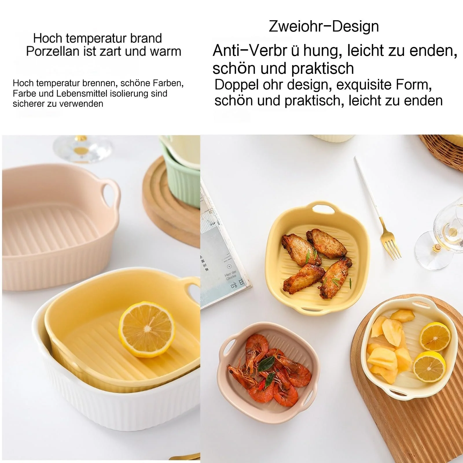 Форма для запікання Керамічна Кругла Стійка до подряпин для аерофритюрниці Біла, фото №6 Форма для запікання Керамічна Кругла Стійка до подряпин для аерофритюрниці Біла, фото №6