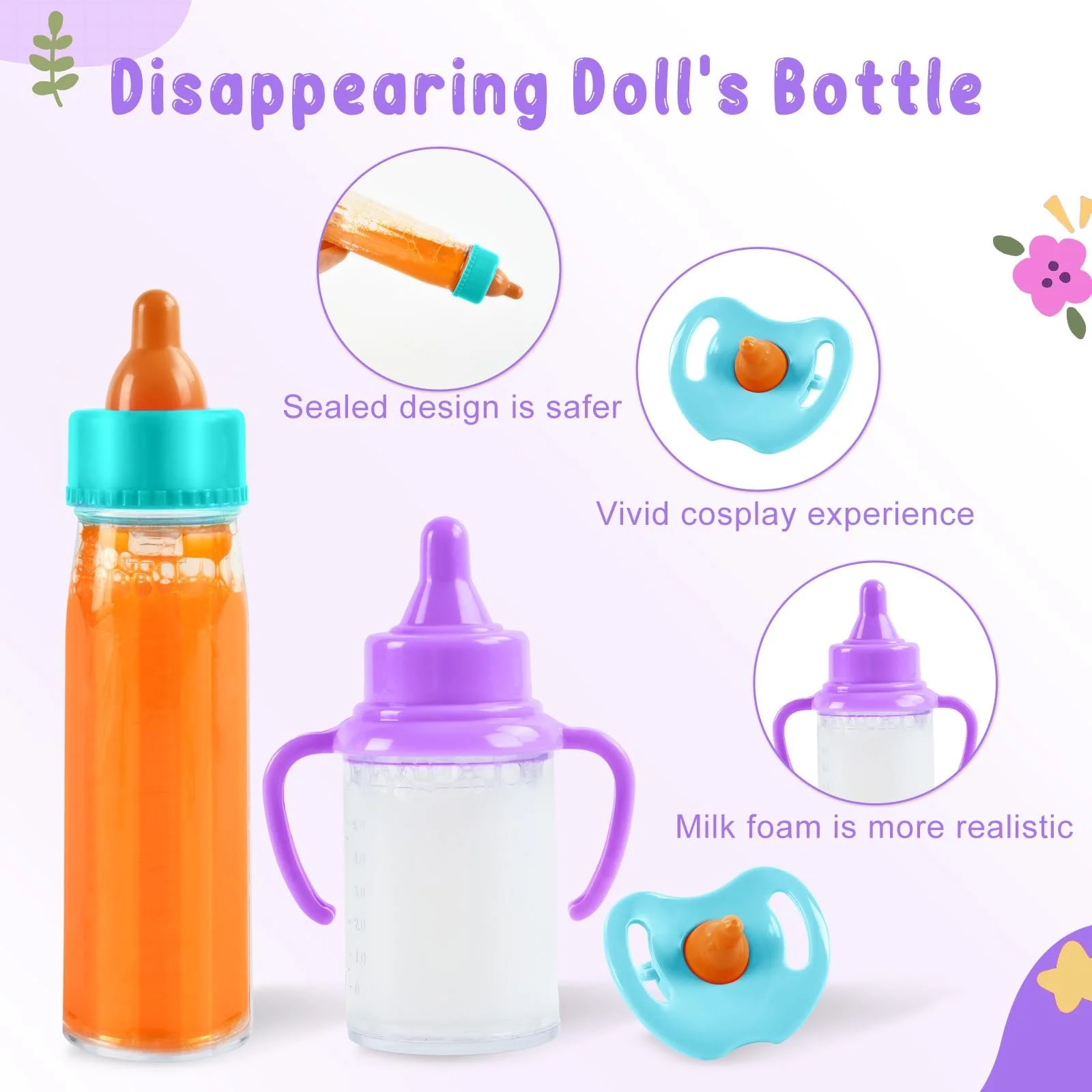 Чарівна пляшечка 2 шт з ляльковою пустушкою, фото №3