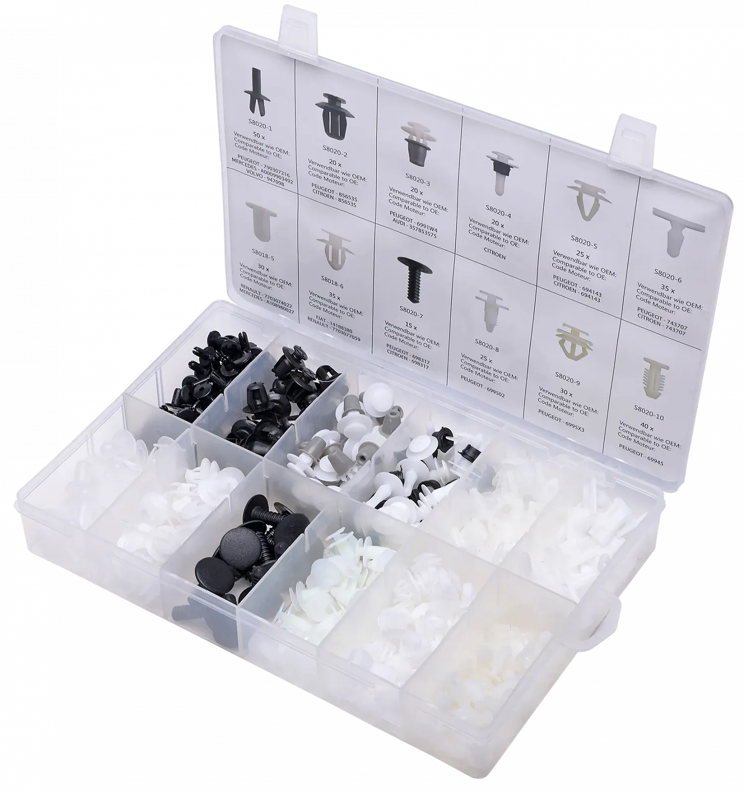 Набір кріпильних кліпс Peugeot/Citroën SW-STAHL S8020 345 предметів, фото №1