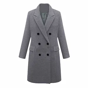 Шерстяное пальто Sweejim Осень-Зима Двубортное Повседневное Длинное - Фото 1