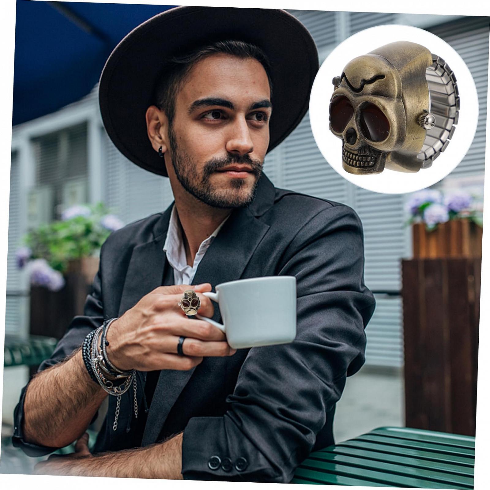 Кольцо-часы OATIPHO Голова призрака, 2 шт. Цифровые часы для женщин, кольца на палец, цинковый сплав, фото №5