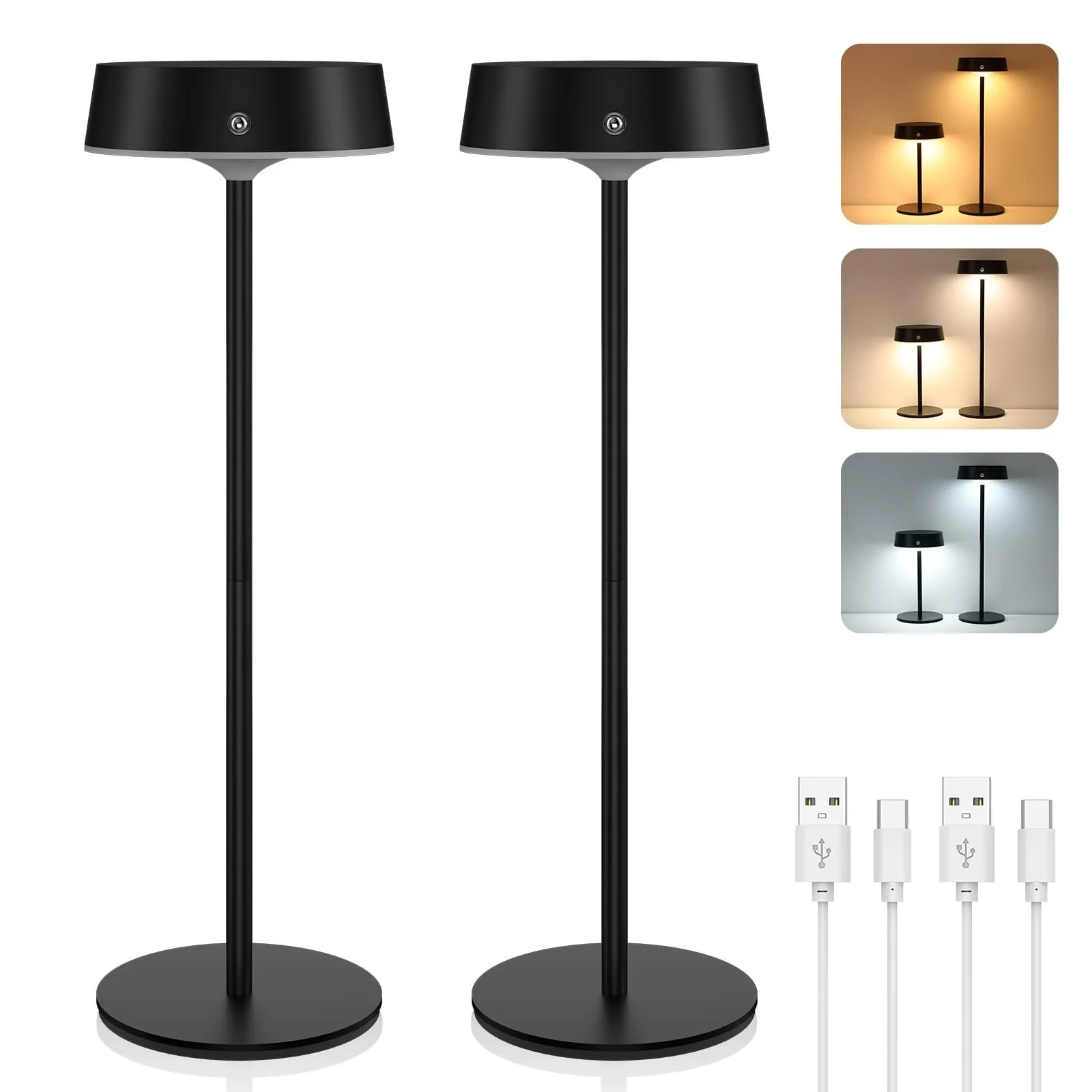 Настільна лампа LED бездротова акумуляторна сенсорна алюмінієва регульована висота IP65 набір 2 шт., фото №1