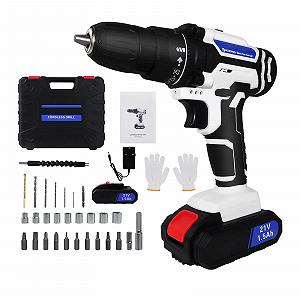 Дриль-шурупокрут бездротовий 21V з акумулятором і зарядним пристроєм 25+1 налаштування крутного моменту набір електроінструментів з 26 свердлами та кейсом білий - Фото 1