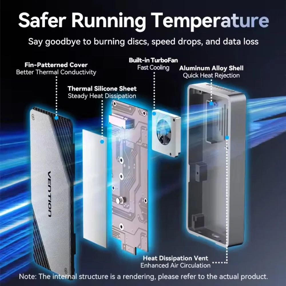 Внешний карман Vention KPZ 40Gbps M.2 NVMe SSD to USB4, Thunderbolt 4 Grey, фото №5 Внешний карман Vention KPZ 40Gbps M.2 NVMe SSD to USB4, Thunderbolt 4 Grey, фото №5