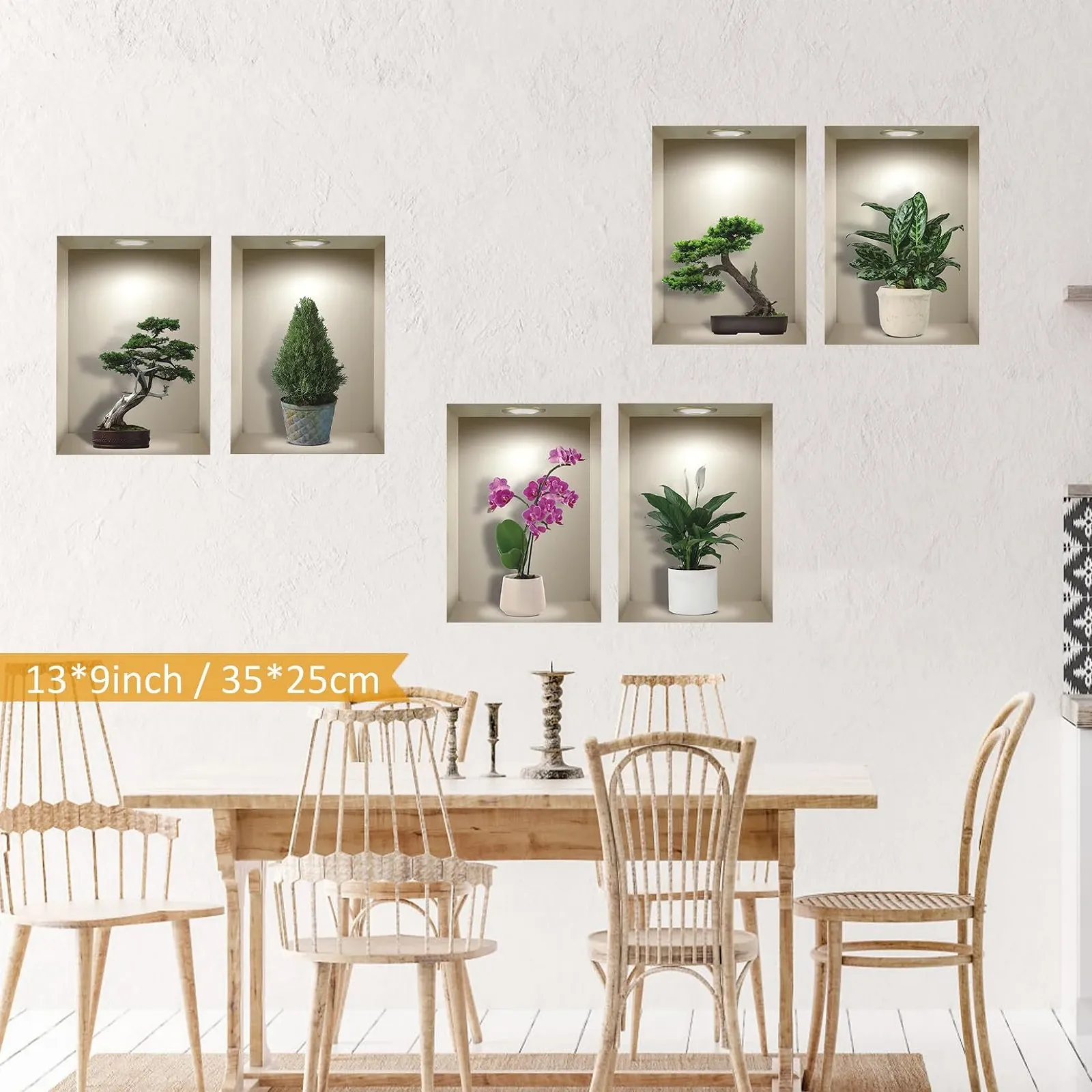 Наклейки на стіну TOARTI 3D Ваза Рослини та квіти Вінілові 6 шт. Декор для вітальні та спальні, фото №5