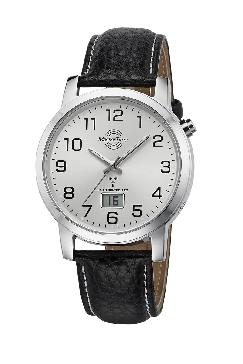 Часы Кварцевые Радио Master Time MTGA-10294-12L Аналого-цифровые Кожаный ремешок, серебристый, Классические, фото №1