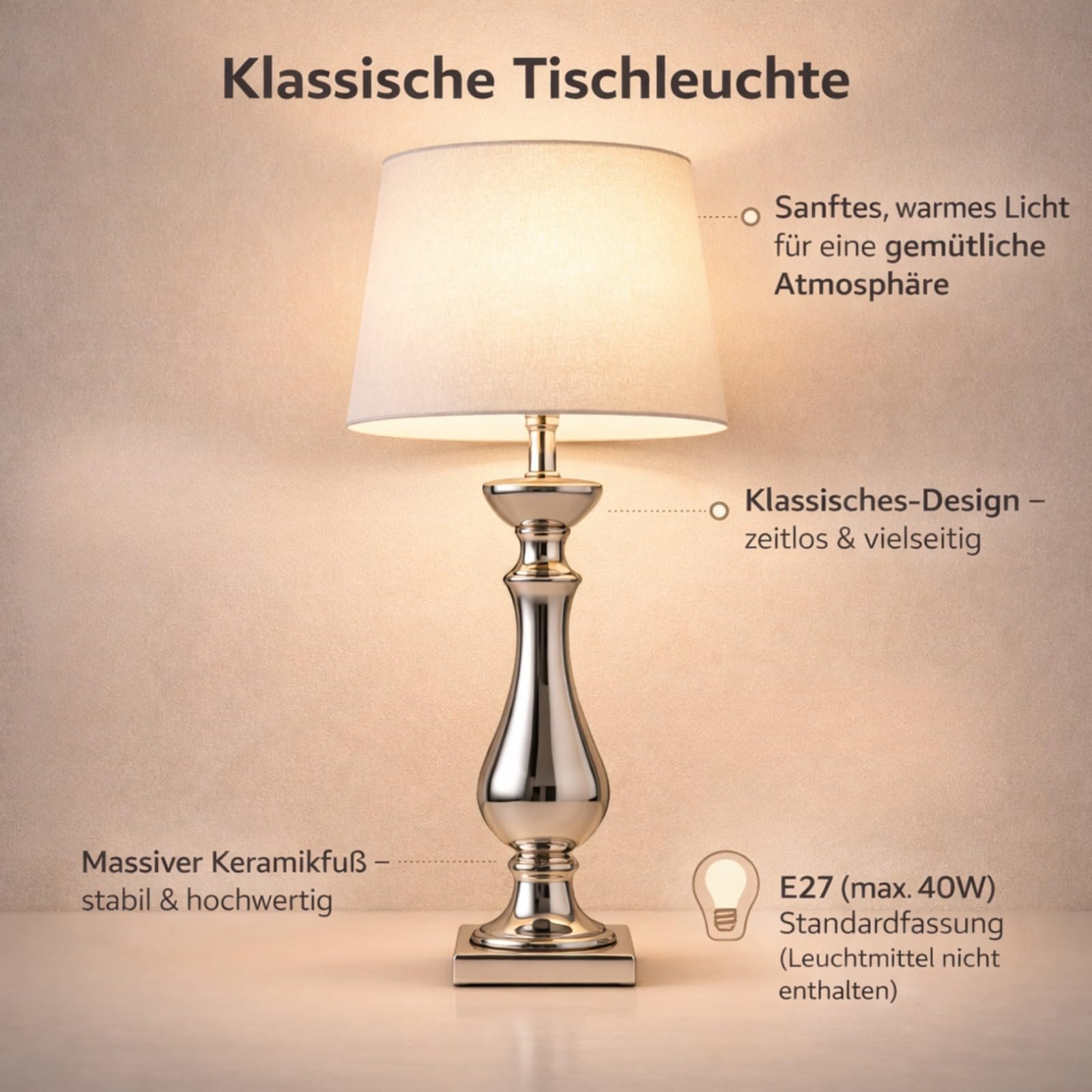 Настільна лампа 60 см E27 Silver White Energy Class A, фото №4