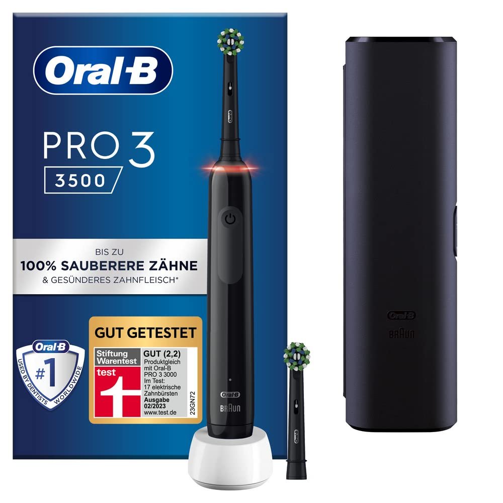 Зубна щітка електрична Oral-B PRO 3 3500, 2 змінні насадки, біла та PRO 3 3500, 2 змінні щітки, 3 режими чищення, дорожній футляр, чорна, фото №5
