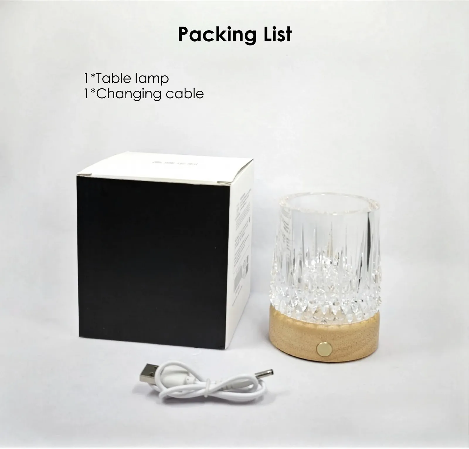 Настільна лампа YumeGlint Small Creative Crystal кришталева з RGB нічником дерев'яна основа сенсорне керування акумуляторна, фото №6