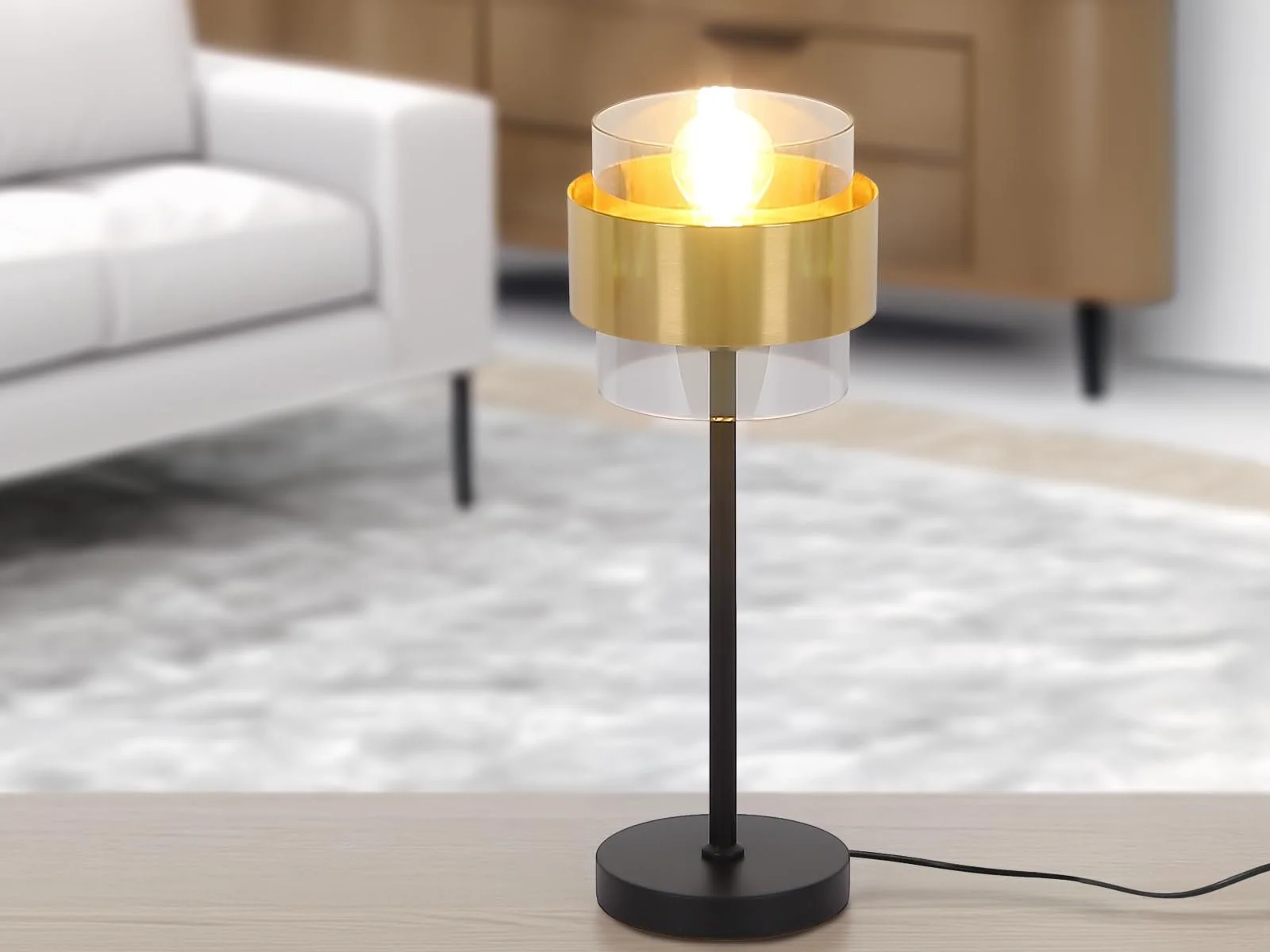 Настольная лампа Milley большая абажур из дымчатого стекла диаметр 18 см латунное кольцо, фото №5