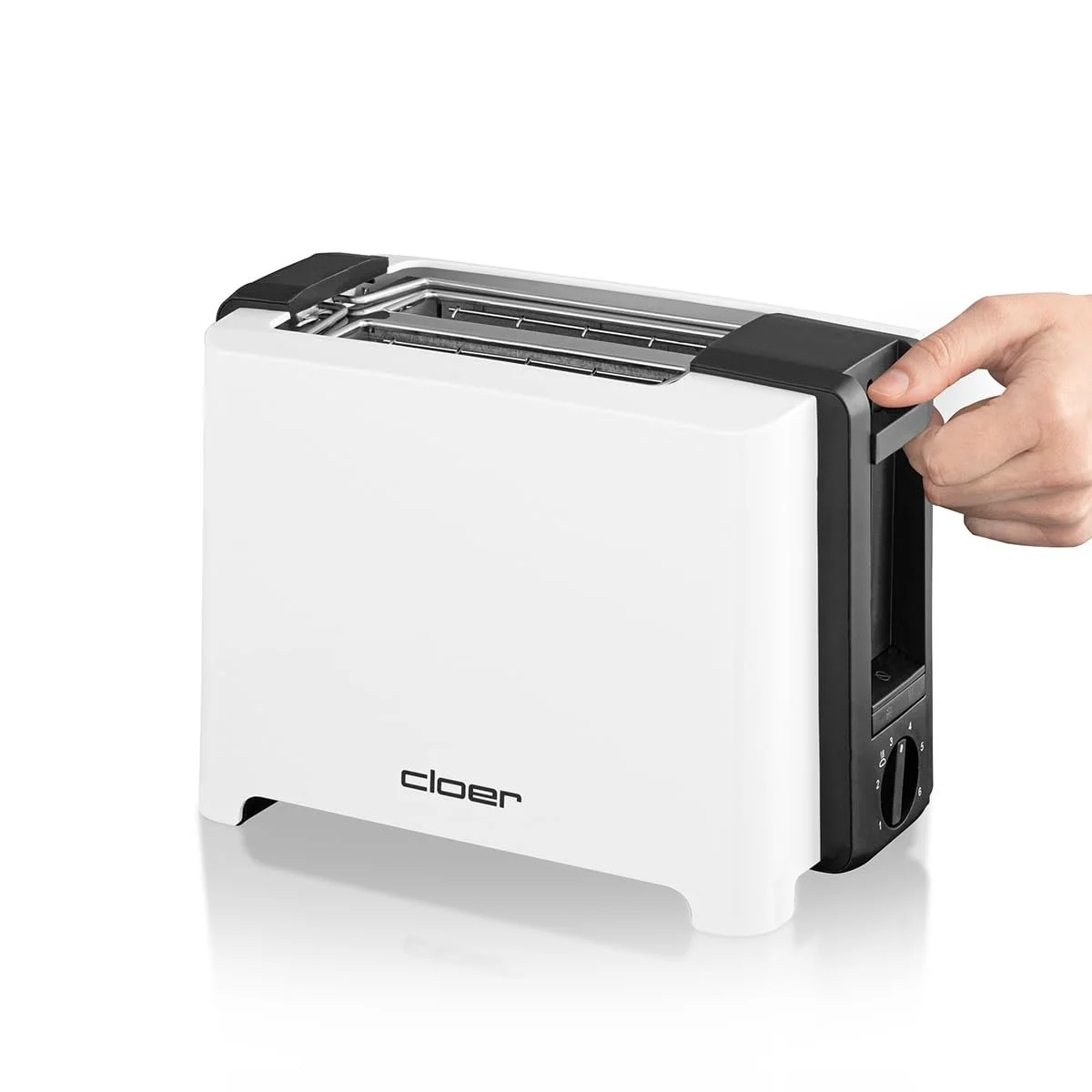 Тостер Cloer 3531 для 2 скибочок XXL тосту, 750-900 Ватт, функція перевірки тосту, насадка для хліба, функція розморожування, підйомний пристрій, білий, фото №7