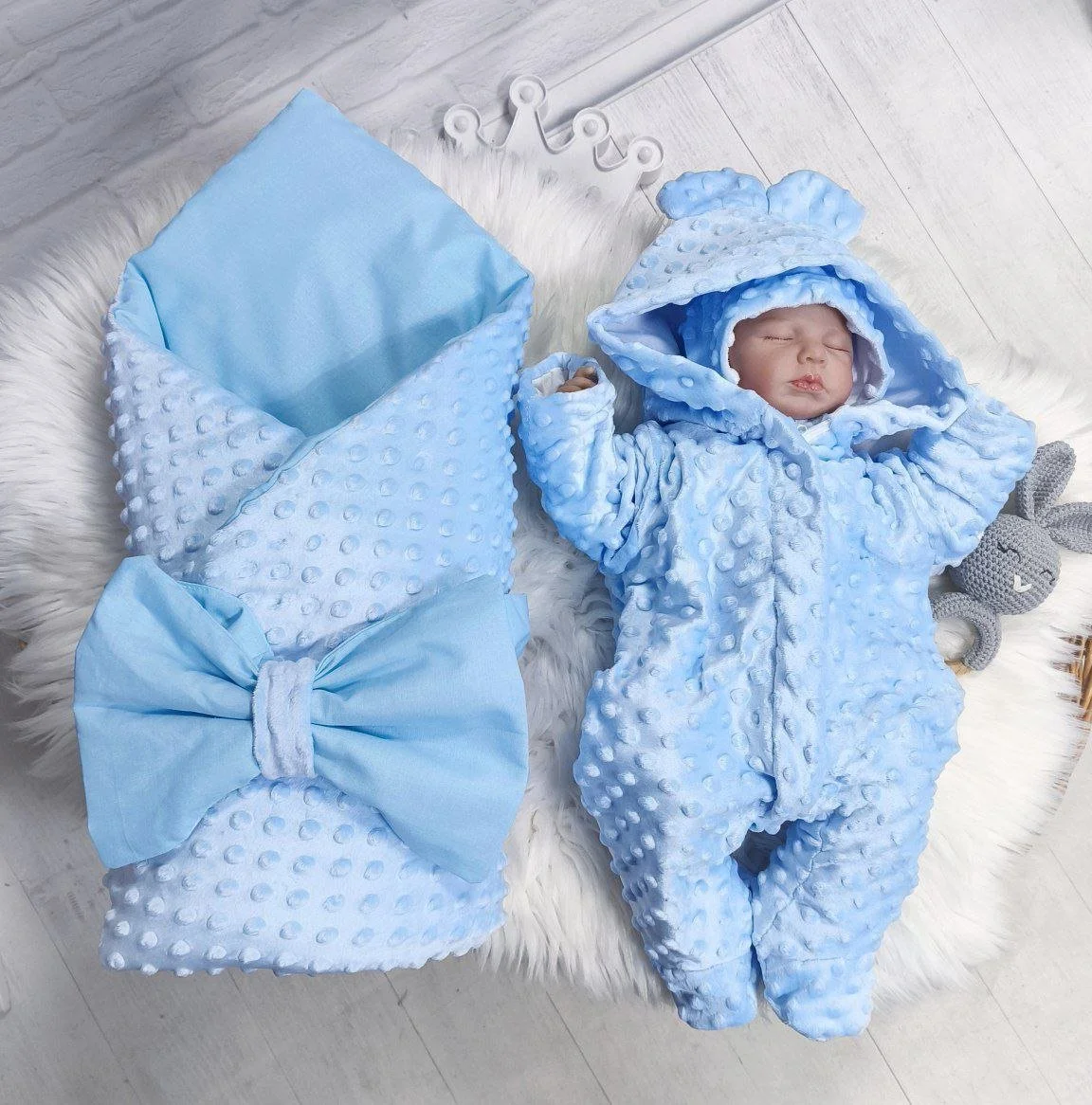 Набір на виписку демісезон, утеплювач виймається Плюш блакитний, фото №1