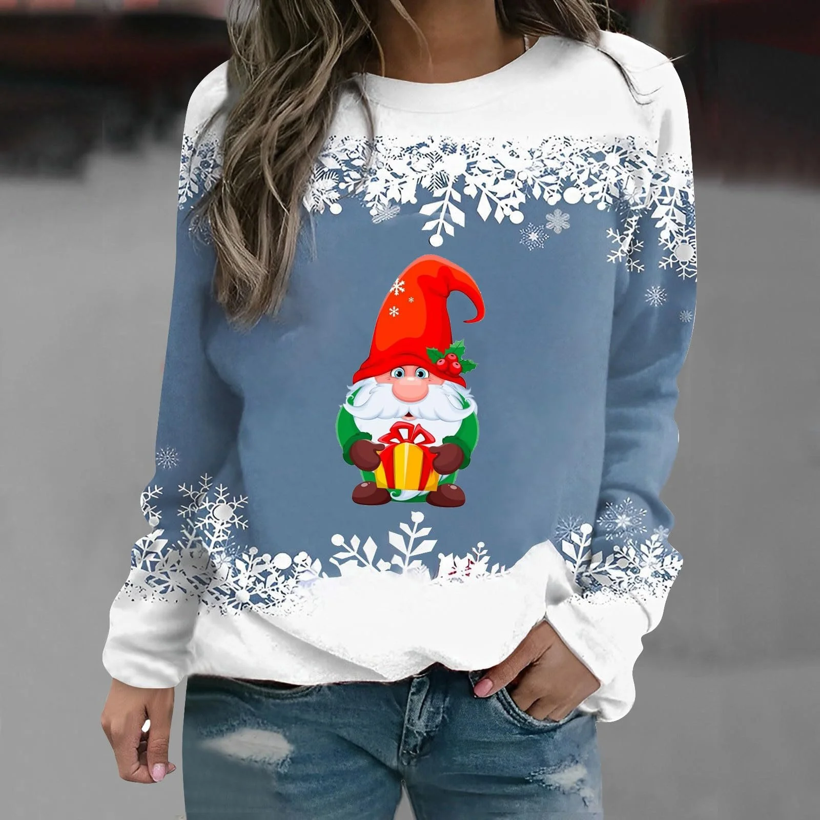 Женский Рождественский Свитшот Рождественский Пуловер с Графическим Принтом Рождественский Джемпер с Круглым Вырезом и Длинными Рукавами, фото №2