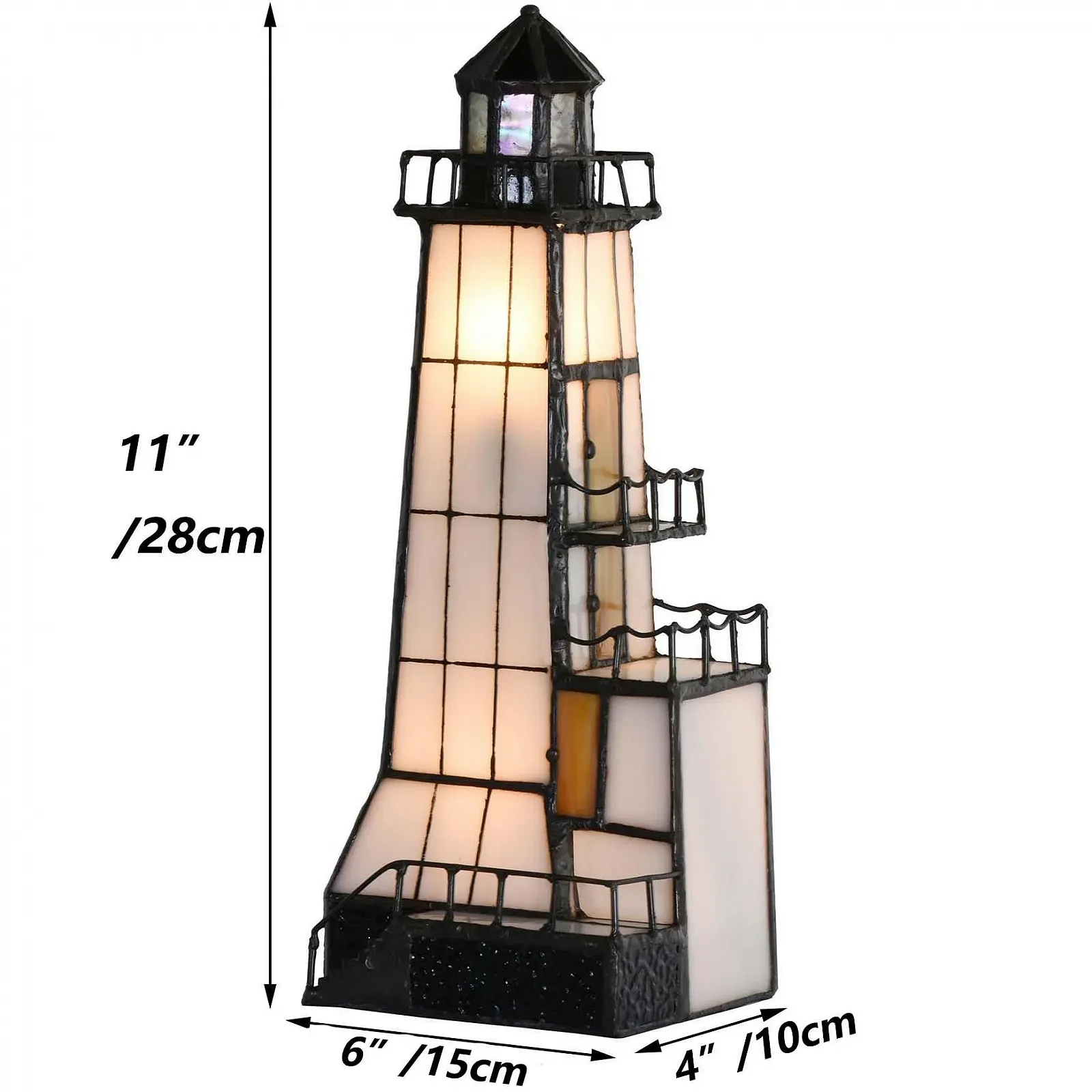 Настільна лампа Bieye Tiffany Style Вітражне скло Маяк 5x5x11 дюймів Коричнева, фото №6