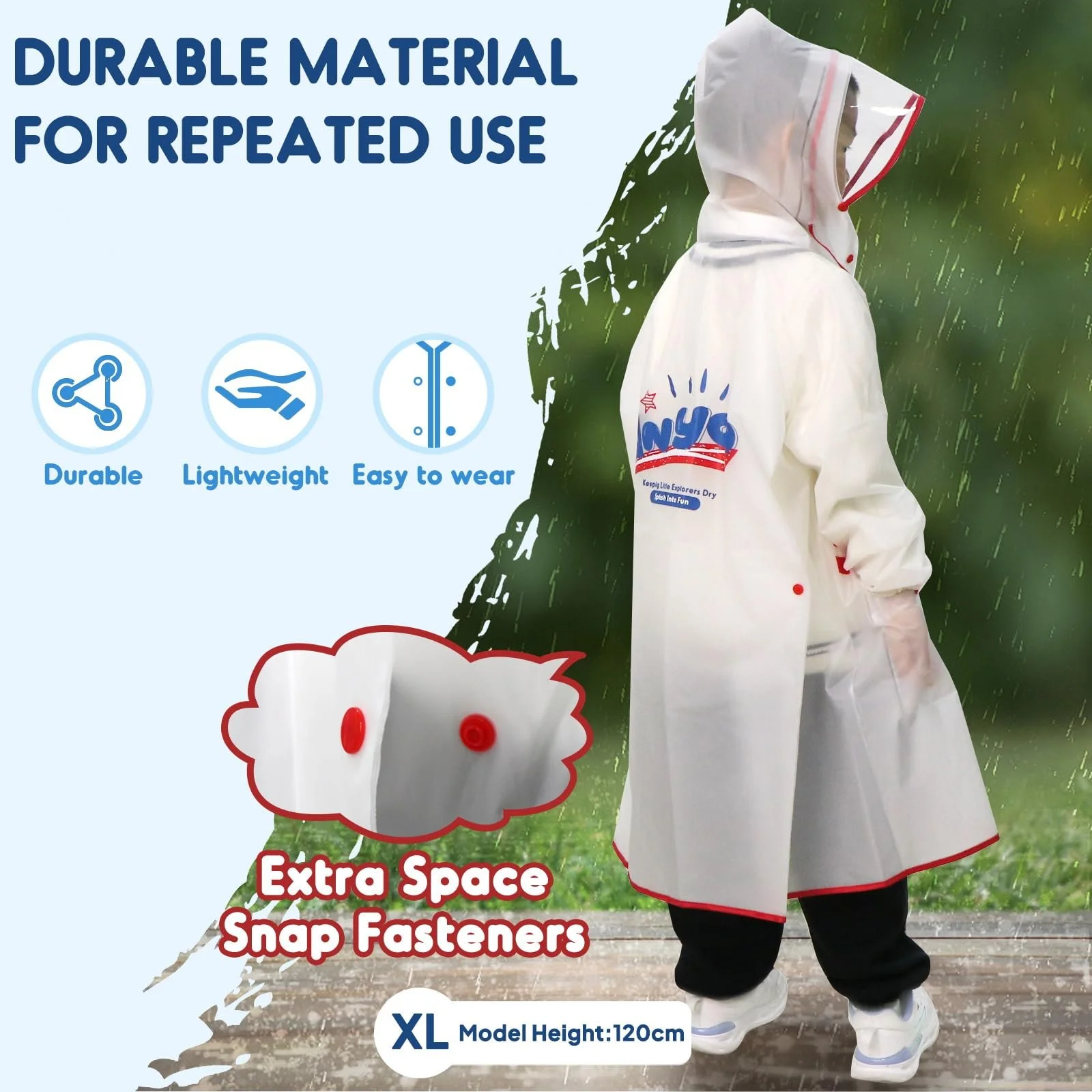 Дитячий дощовий плащ ANYOO Водонепроникний з довгими рукавами, фото №6