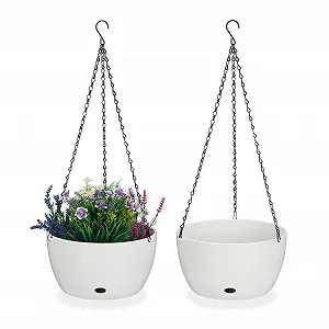 Подвесная корзина Relaxdays Набор из 2 шт. Пластик Белая 67 x 28,5 см с резервуаром для воды - Фото 1