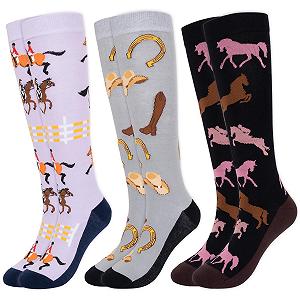 Носки для верховой езды, 3 пары Женские и девичьи гольфы для верховой езды, Клетка, Для любителей лошадей, Гольфы до колена, Женские носки для верховой езды, Женские 39-42 Хлопок, Женские девичьи носки для бега, Длинные носки, Компрессионные носки - Фото 1