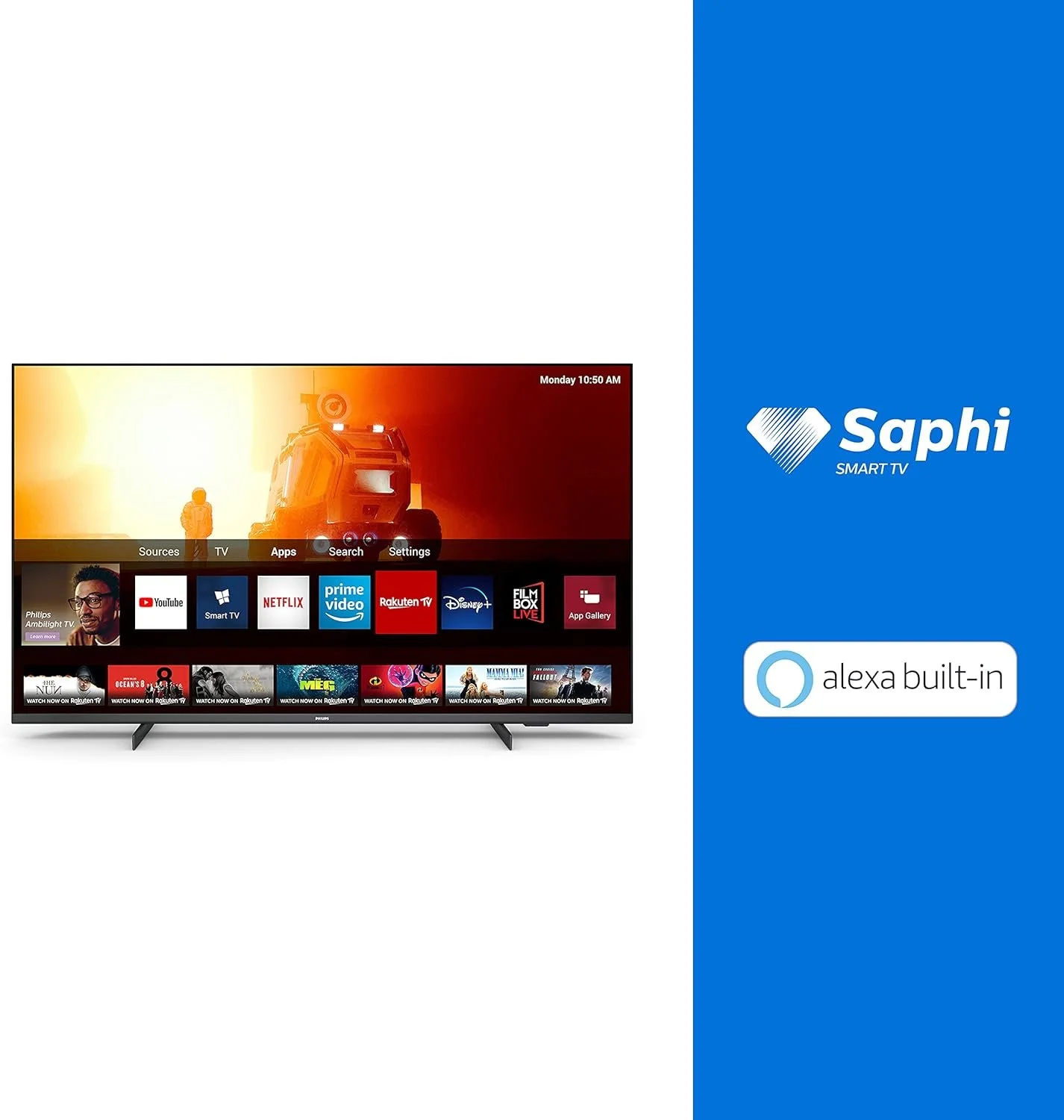 Телевізор 43" Philips 43PUS7506/12 / 4K UHD / 60 Гц / VA / Smart TV Saphi / Wi-Fi / Bluetooth / T2 / Чорний, фото №4 Телевізор 43" Philips 43PUS7506/12 / 4K UHD / 60 Гц / VA / Smart TV Saphi / Wi-Fi / Bluetooth / T2 / Чорний, фото №4