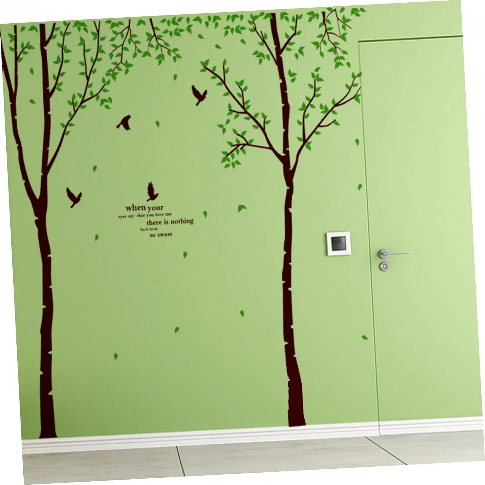 Наклейка на стіну HEMOTON Tree Bird Birch Tree Green, фото №5