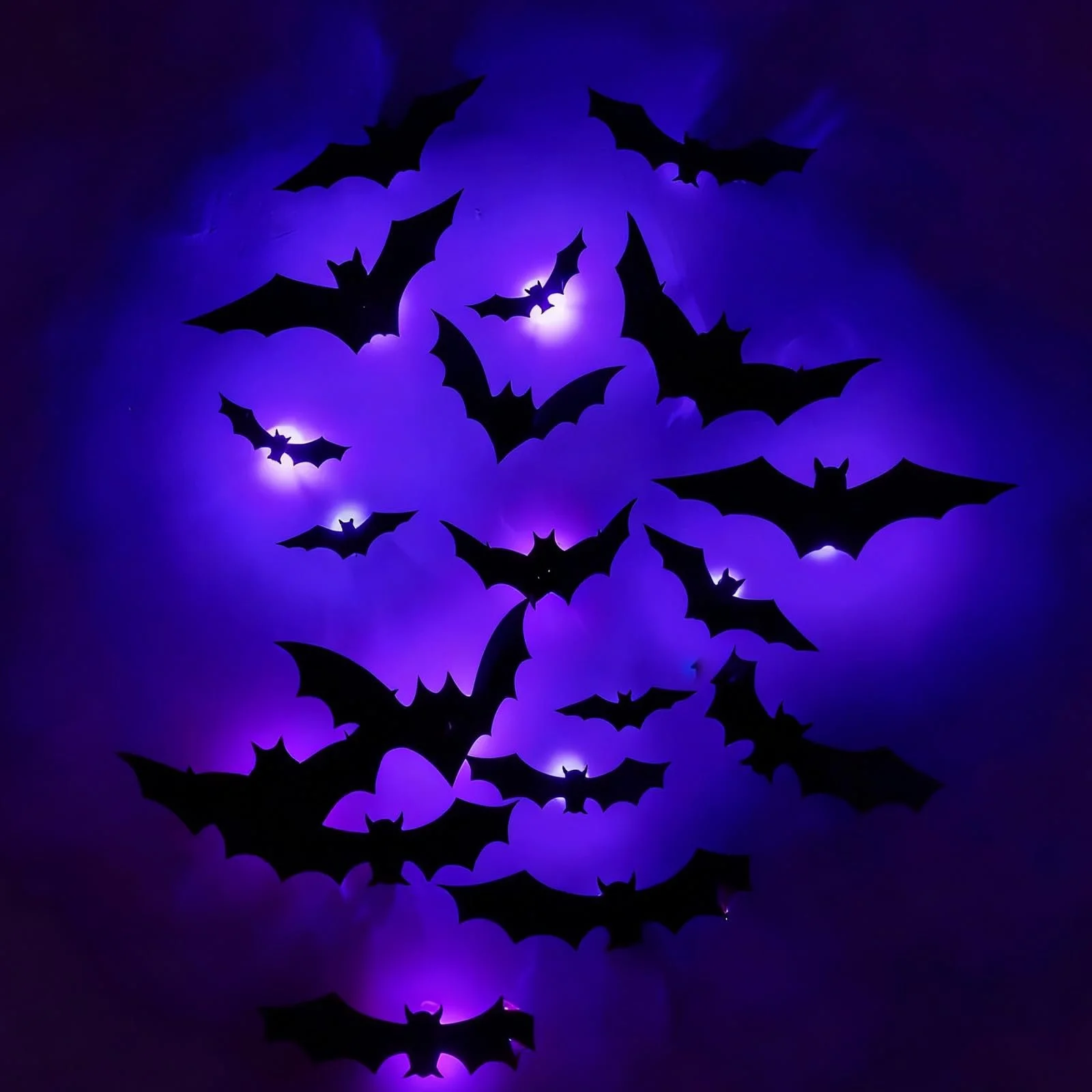 Декоративні наклейки ALEGRE Halloween 3D Bat з LED-підсвіткою 12 шт. фіолетові., фото №5 Декоративні наклейки ALEGRE Halloween 3D Bat з LED-підсвіткою 12 шт. фіолетові., фото №5
