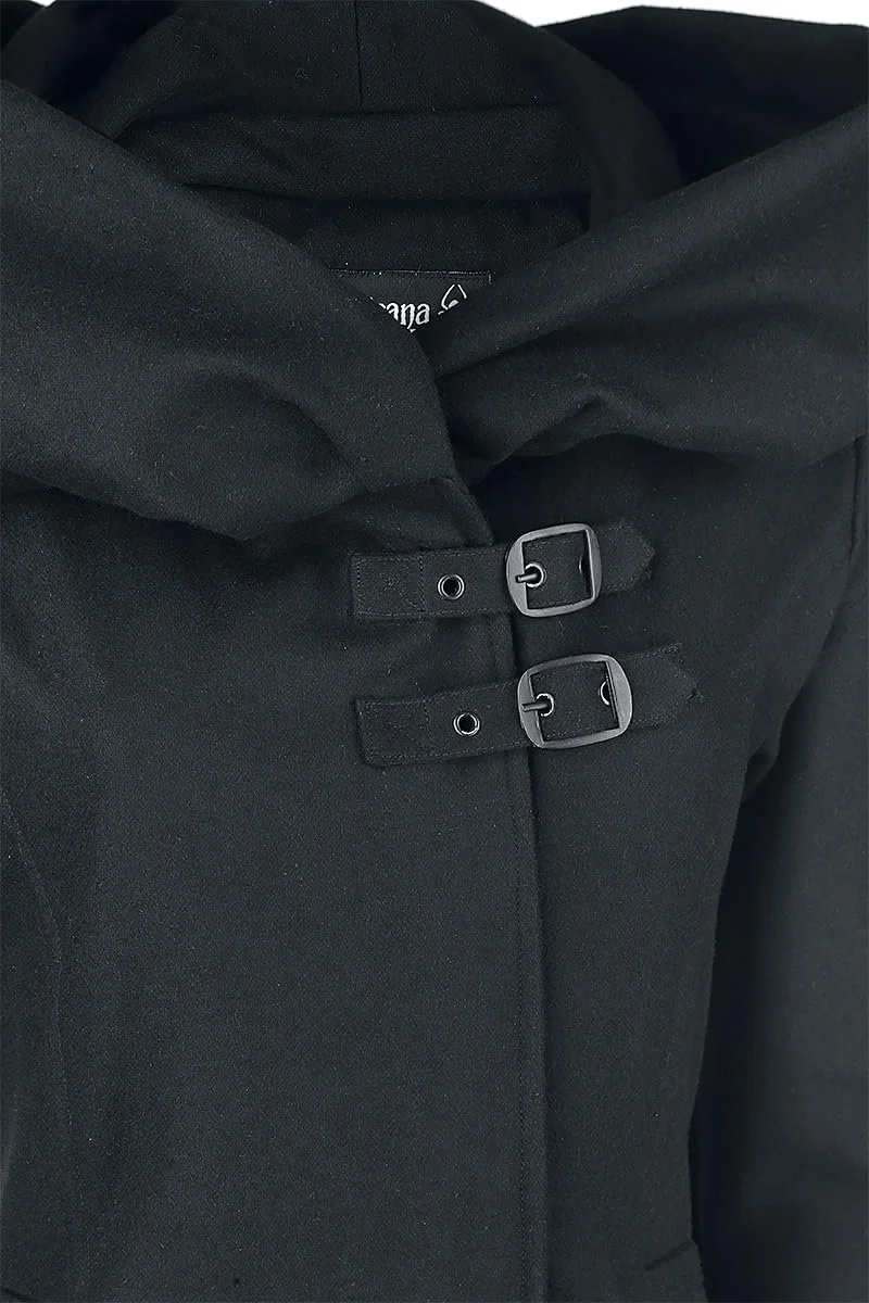 Пальто Gothicana by EMP Длинное Черное Шерстяное с большим капюшоном, фото №3 Пальто Gothicana by EMP Длинное Черное Шерстяное с большим капюшоном, фото №3