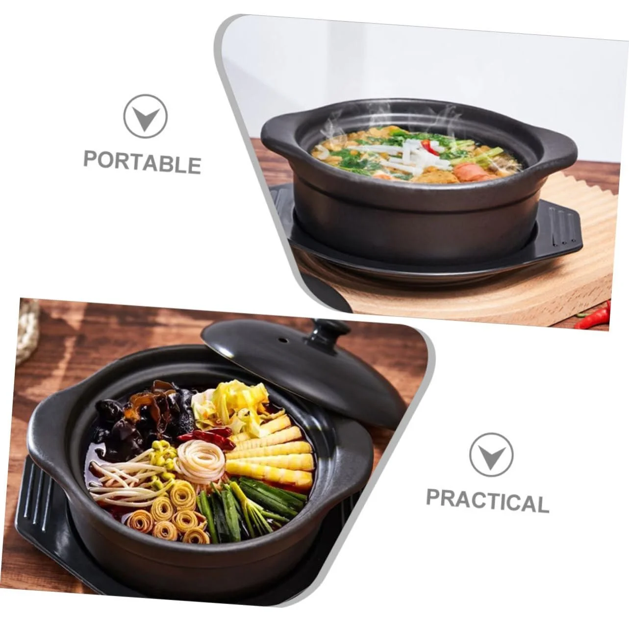 Каструля BESPORTBLE керамічна з кришкою для бібімбапа та супу з подвійною ручкою, фото №6