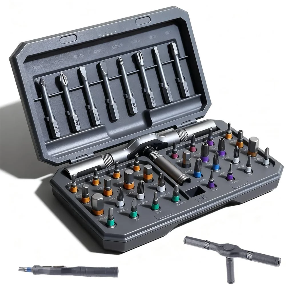 Набір магнітних реверсивних викруток 42-в-1 Т-подібна рукоятка 40 біт S2 сталь, фото №1