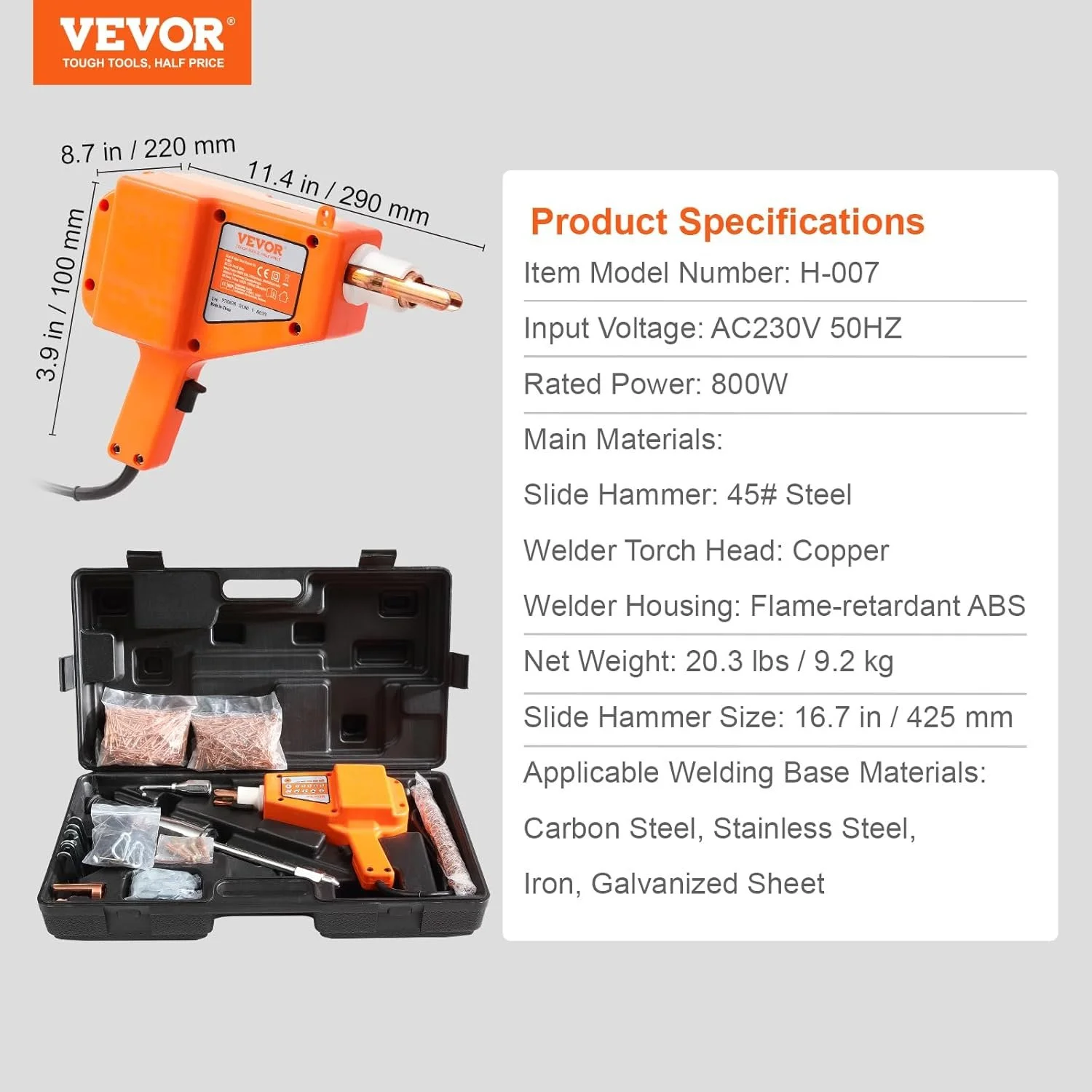 Комплект для видалення вм'ятин на кузові VEVOR Tire Nail Work / 800 Вт / 230V 50Hz / 5 режимів зварювання / Жовтий, фото №8 Комплект для видалення вм'ятин на кузові VEVOR Tire Nail Work / 800 Вт / 230V 50Hz / 5 режимів зварювання / Жовтий, фото №8